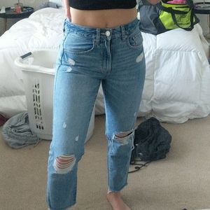 Blue ripped mom jeans